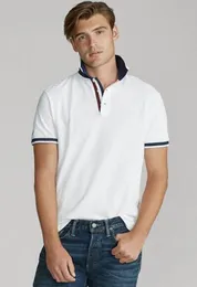 Moda Erkekler Katı Polo Gömlek Küçük At Nakış Avrupa Tasarım Polos Çizgili Yaka Spor Tee Tişörtler Beyaz Siyah Kırmızı Yeşil