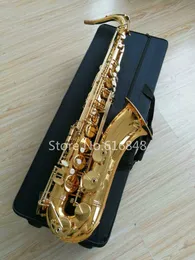 Wysokiej Jakości Tenor BB Tune Saksofon Muzyczny Instrument Mosiądz Gold Lacquer B Flat Sax z Akcesoria Case Can Dostosowywanie Logo