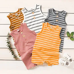 INS Baby Clothes Striped Boy Romper Cotton Sleeveless Infant Girl Jumpsuit Newborn Playsuit Summer Boutique Baby Clothing M2086