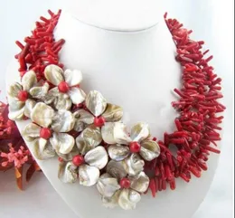 takı sıcak yeni satmak - Flower !! doğal coralahell inci Neckalce / küpe set Moda AKOYA Ücretsiz