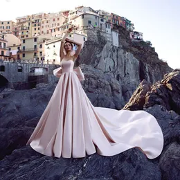 Vestido De Noiva Pink Wedding Dresses backless 2019 Ball Gown Sweetheart Satin Cathedral Train Dubai Arabic Wedding Gown Bridal Dresses