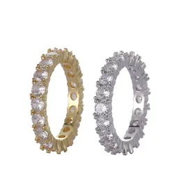 Hip Hop Full Zircon Rings Men's Gold Ring Single Row Zircon Ring Bling Jewelry Gift Size 6-12