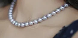 Envío Gratis elegante 11-12mm redondo gris plata collar de perlas 18inch14k