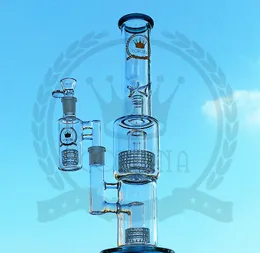 Corona 16-Zoll-Glasbong mit drei Schichten, geschlitzter Honeybomb-Perc-Hochwasserpfeife in klarer Farbe, Dab-Rigs mit Zubehör-Verbindungsset