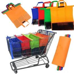 4PCs återanvändbar Non-woven Supermarket Hängande Shopping Bag Trolley Portable Storage Bag Vikbar Miljövänlig Livsmedelsvagn Tote Bags Partihandel