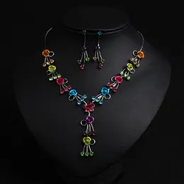 Shinning Silver Red Blue Green Bridal Jewelry 2 Pieces Sets Necklace Earrings Bridal Jewelry Bridal Accessories Wedding Jewelry T221206