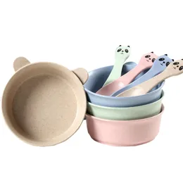 Słomy pszenicy Bambusa Bambusa Zestaw Minimalistycznych Dzieci Dishes Bowl Set dla Baby Feeding Bowls Crockery Obidware