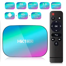 HK1ボックス8K Amlogic S905X3 4GB RAM 64GB Android 9.0セットトップボックス1000mデュアルWifi 4K YouTubeスマートTVボックス4G 32G