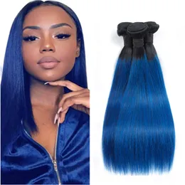 Malaysian 1B/Blue Silky Straight Ombre 100% Human Hair 1b Blue Two Tones Color 3 Pieces/lot 12-26inch Straight 3 Bundles