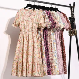 Женское шифоновое платье 2022 Летняя мода Женская женская с коротким рукавом винтажные печатные цветочные повседневные платья v-образные a-line vestidos