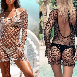 Women's Dress Mesh Pearl Cover Up Bathing Summer Beach Dresses robe femme ropa mujer Elegant Newest Hot Sale Summer Sexy