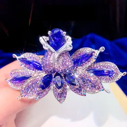 WKOUD EAM 2019 Fashion Women Cubic Zirconia Hair Jewelry Lotus Hairpins Wedding Bride Charm Hair Accessories Tocado S#TA384