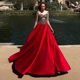 Illusion Forading Red A-Line Prom Dress Kobiety Bez Rękawów Event Event Party Wear Maxi Suknia Custom Made Vestidos de Festa Ręcznie Made Prom Suknia