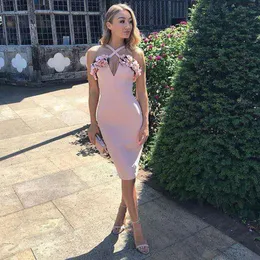 ADYCE 2019 New Summer Women Pink Bandaż Dress Vestido Celebrity Party Dress Floral Ruffles Patchwork Spaghetti Strap Club