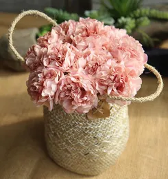 Hot Sale Silk Hydrangea Peony Artificial Flowers Wedding Bouquets 5 Big Head Bulk Flowers for Home Decoration