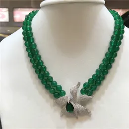 Women's fashion natural 2rows green jade micro inlay zircon clasp necklace fashion jewelry