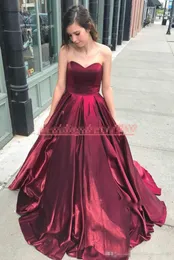 Skromne Dark Red Prom Dresses Satin Bez Ramiączek Z The Ruched Train Ruched Pleys Custom Made Plus Size Wieczorowe Party Seks