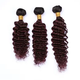 Indiano Virgem Do Cabelo Humano Borgonha Ombre Weave Tramas Raízes Pretas 3 Pcs # 1B / 99J Ombre Vinho Tinto Profunda Curly Cabelo Humano Bundles Comprimento Mista