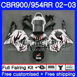 Röda flammor vit kropp för Honda CBR900RR CBR 954 RR CBR900 RR CBR954 RR 280HM.18 CBR 900RR CBR954RR 02 03 CBR 954RR 2002 2003 Fairings Kit