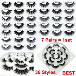 Ögonsmakeup 3D Mink False Eyelashes 7 Par Dramatiska handgjorda fransar Förlängning Naturlig tjock mjuk volym Faux Mink Eyelashes Free DHL