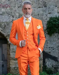 Mody pomarańczowy Tuxedos Peak Lapel Groomsmen Mens Suknia ślubna Doskonała man kurska Blazer 3 -częściowe spodnie walizki kamizelka ti276c