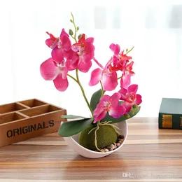 Trigeminal Phalaenopsis simulation bonsai Artificial plant flower + pot decorative flower set Home table bedroom accessory