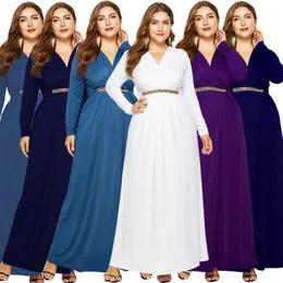 Plus Size Damen Abendkleider 2020 Langarm Abendkleid Sexy V-Ausschnitt Partykleid Weiß Lila Schwarz Marineblau