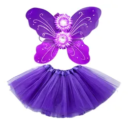 Noworodek Tutu Spódnica Zestaw Butterfly Butterfly Wing + Kwiat Pałąk + Koronki Spódnice 3CS / Set Girls Princess Performance Costume Ubrania dla dzieci 4Colors C6409