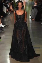 Lyx Zuhair Murad Formell Black Evening Dresses Spaghetti Sequined Prom Dress Ärmlös Dubai Beading Lace Party Gowns Custom