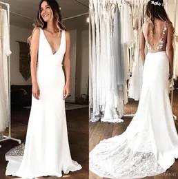 Plaża Boho Sexy Suknie Ślubne V Neck Szyfonowa Koronka Aplikacja Backless Wedding Dress Suknie ślubne Robe de Mariée Vestidos De Novia Custom