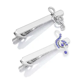 Creative Music Symbol Tie Clips Mäns Business Formell Wear Alloy Rhinestone Tie Clasps Fashion Silver Plated Smycken Tillbehör Partihandel