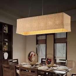 rectangle handmade wicker suspension lamp dinning living room pendant light hotel hall restaurant bar lounge cafe hanging lighting