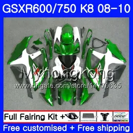 Kit för SUZUKI GSXR 750 600 GSX-R750 GSXR600 2008 2009 2010 297HM.33 GSX R600 R750 600CC GSX-R600 K8 GSXR750 Grön Vit 08 09 10 Fairing