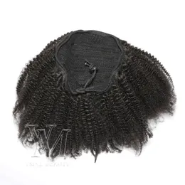 Indian DrawString Ponytail Natural Black 4B Curly Weave 12 to 26 Inch 120g Human Hair No Tangle No Sheddin Obehandlat Elastic Band Tie