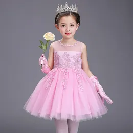 Nowa Czarowna Princess Dance Performance Pageant Krótki Kwiat Girl Dress Party Prom Suknie Dzieci Dress SMT113