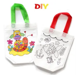 Barn Diy Graffiti Bag Kindergarten Miljö Handväska Toddler Färgbildning Målning Storage BGGIE Barngåvor 12 stilar