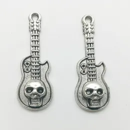 100 sztuk Ghost Head Guitar Charms Wisiorki Retro Biżuteria Akcesoria DIY Antique Silver Wisiorek Dla Bransoletka Kolczyki Brelok 32x11mm