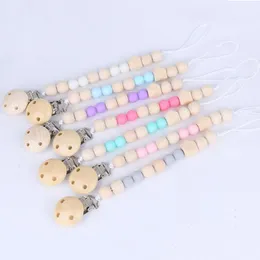 60pcs Baby Wood Bead Pacifier Chain Clips with Cover Foreign Trade Hot Sale Hand Made Natural Infant Baby Gracious Pacifier Holder