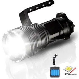 Latarka LED o dużej mocy 2500 Lumenów XHP50 USB Latarka taktyczna Przenośna lampa reflektora LED z ładowarką