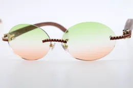 Manufacturers wholesale Gold Wood 3524012 Rimless Sunglasses Round Unisex Red Diamond Wooden Glasses Green Red Lens New