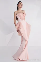 Zuhair Murad Abito da ballo unico a sirena Senza spalline con volant Lunghezza pavimento Pieghe Abito formale da tappeto rosso Abito da sera per feste