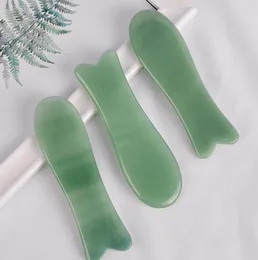 Hälsovårdsverktyg Handgjorda Grön Aventurine Guasha Fish Shaped Jade Gua Sha Facial Scraping Massage Tool