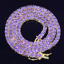 New Women's Purple Zircon Tennis Chain Ice Out 4mm Stone Gold Silver Women's Necklace One Row Rock Street Hip Hop Jewelry