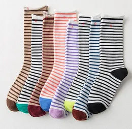 Womens Stripe Colorful Pile Heap Long Socks Teen Stocking Casual Cozy Soft Stylish Cotton Mid Tube Socks Hosiery