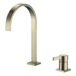 Brushe Gold/Black Basin faucet Bathroom long pipe two holes Widespread bathroom faucet sink tap 360 rotating widespread basin Tap