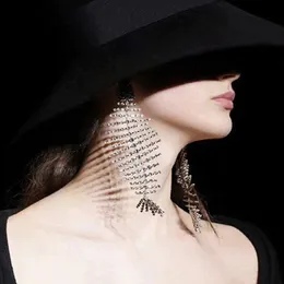Modemodell Fishbone Long Tassel örhängen 14*5 cm Kvinnor Rhinestone Lång örhänge Högkvalitativ modesmycken Tillbehör