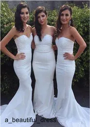 Simple A-Line White Long Mermaid Beaded Sweetheart Sheath Bridesmaid Dressese Party Prom Dresses Custom Made Custom Made
