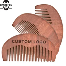 MOQ 100pcs OEM Customized LOGO Natural Amoora Wood Beard Hair Comb Red Wooden Anti-Static Pocket Combs for Men Mustache