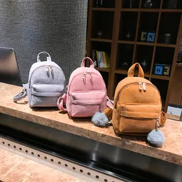 Hot Sale-Women Backpack Girl Hairball Corduroy School Bag Student Backpack Satchel Travel Shoulder Bag For Teenager Girls