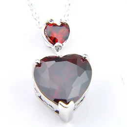 Luckyshien Xmas Gift Heart Luxury Red Garnet Gemstone 925 Sterling Silver Necklaces Women's Zircon Pendant Jewelry With Chain Free Shipping